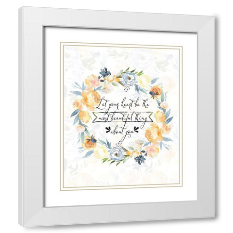 Let Your Heart Floral Wreath White Modern Wood Framed Art Print with Double Matting by Moss, Tara