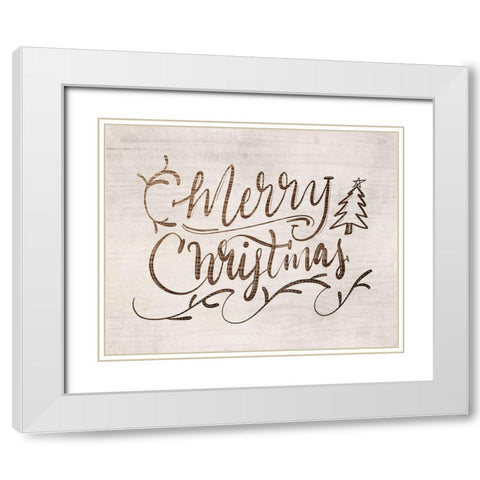 Merry Christmas White Modern Wood Framed Art Print with Double Matting by Moss, Tara