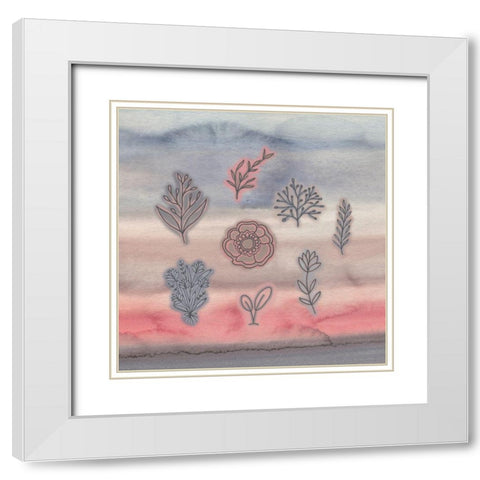 Blue Pink Watercolor and Floral White Modern Wood Framed Art Print with Double Matting by Moss, Tara