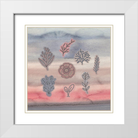 Blue Pink Watercolor and Floral White Modern Wood Framed Art Print with Double Matting by Moss, Tara