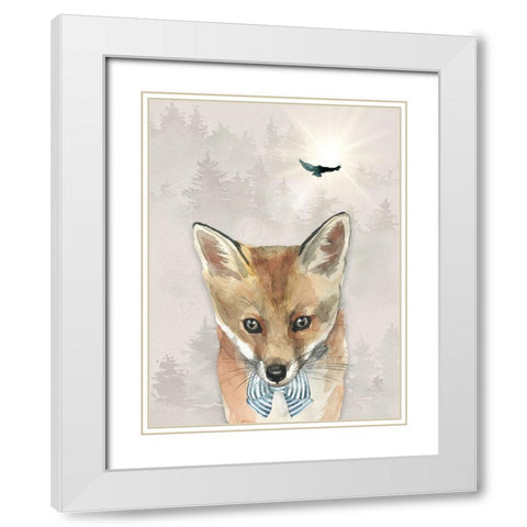 Baby Boy Fox White Modern Wood Framed Art Print with Double Matting by Moss, Tara