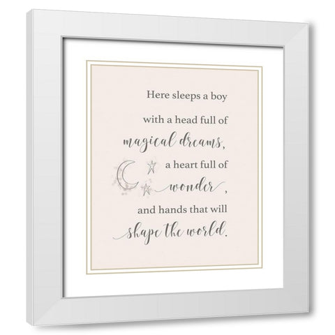 Here Sleeps a Boy White Modern Wood Framed Art Print with Double Matting by Moss, Tara