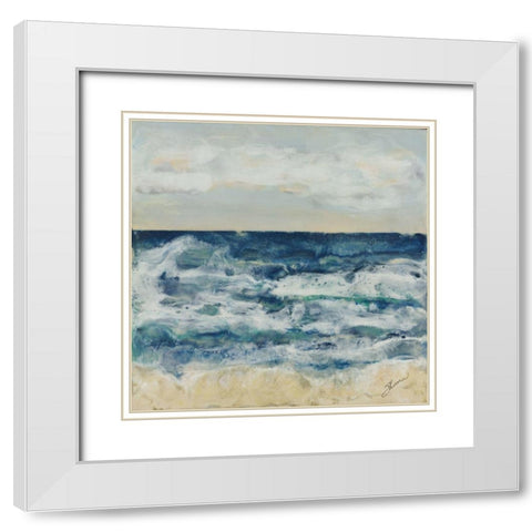 Celeste and Sea White Modern Wood Framed Art Print with Double Matting by Shanti, Shima