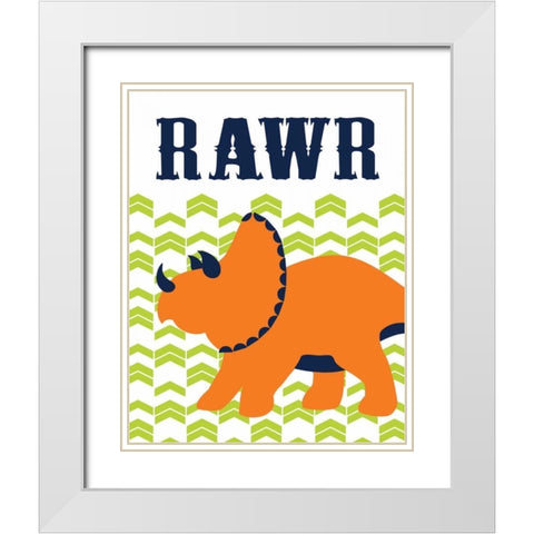 Dino Rawr White Modern Wood Framed Art Print with Double Matting by Robinson, Tamara