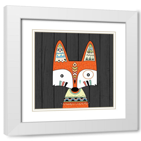 Tribal Fox White Modern Wood Framed Art Print with Double Matting by Robinson, Tamara