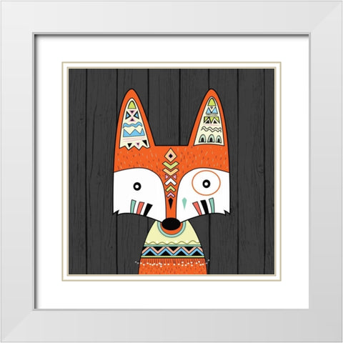 Tribal Fox White Modern Wood Framed Art Print with Double Matting by Robinson, Tamara