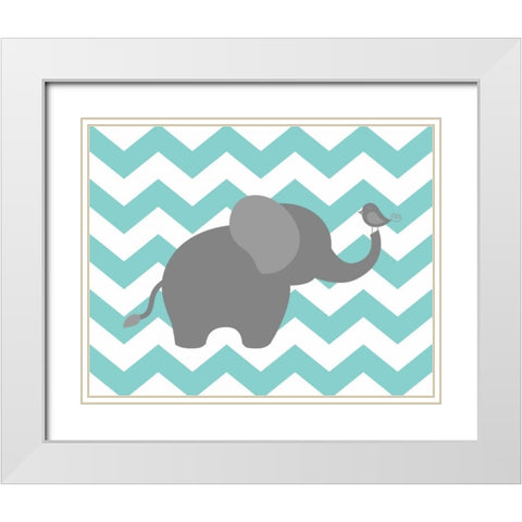 Elephant Chevron White Modern Wood Framed Art Print with Double Matting by Robinson, Tamara