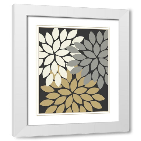Trio Flower Burst II White Modern Wood Framed Art Print with Double Matting by Robinson, Tamara