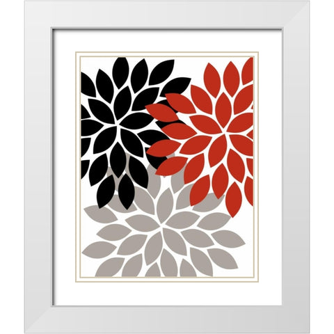Trio Flower Burst III White Modern Wood Framed Art Print with Double Matting by Robinson, Tamara