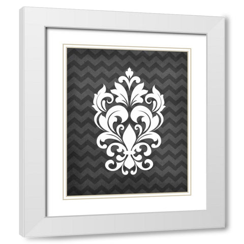 Damask II White Modern Wood Framed Art Print with Double Matting by Robinson, Tamara