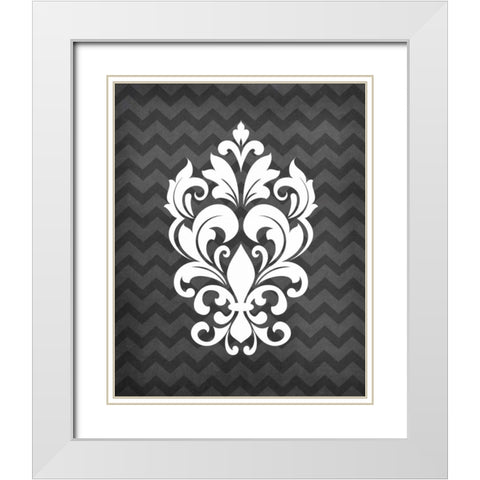 Damask II White Modern Wood Framed Art Print with Double Matting by Robinson, Tamara