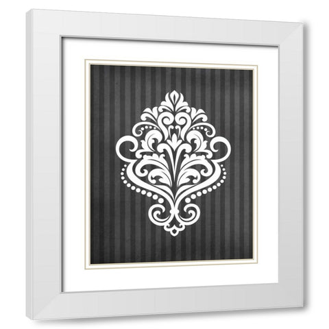 Damask III White Modern Wood Framed Art Print with Double Matting by Robinson, Tamara