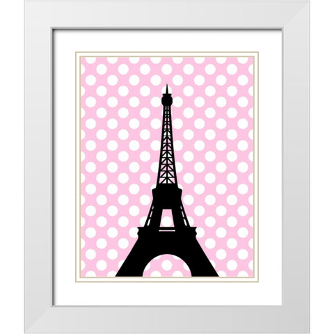 Eiffel Tower Polka Dots White Modern Wood Framed Art Print with Double Matting by Robinson, Tamara