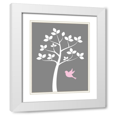Girl Bird Tree White Modern Wood Framed Art Print with Double Matting by Robinson, Tamara