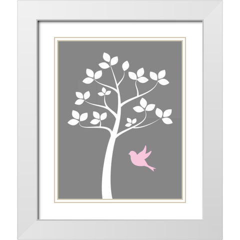 Girl Bird Tree White Modern Wood Framed Art Print with Double Matting by Robinson, Tamara