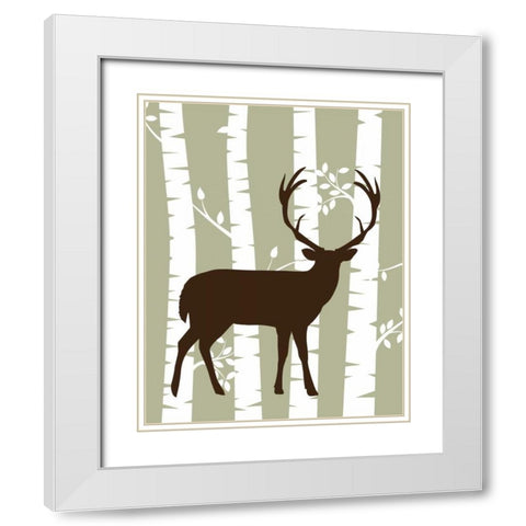 Deer I Woods White Modern Wood Framed Art Print with Double Matting by Robinson, Tamara
