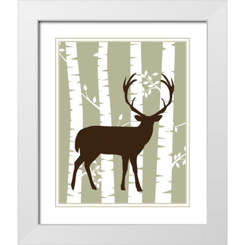 Deer I Woods White Modern Wood Framed Art Print with Double Matting by Robinson, Tamara