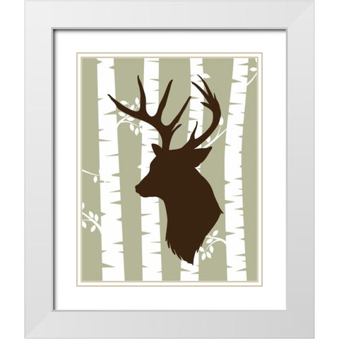 Deer 2 Woods White Modern Wood Framed Art Print with Double Matting by Robinson, Tamara