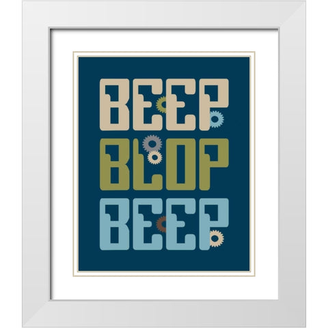 Robot Quote White Modern Wood Framed Art Print with Double Matting by Robinson, Tamara