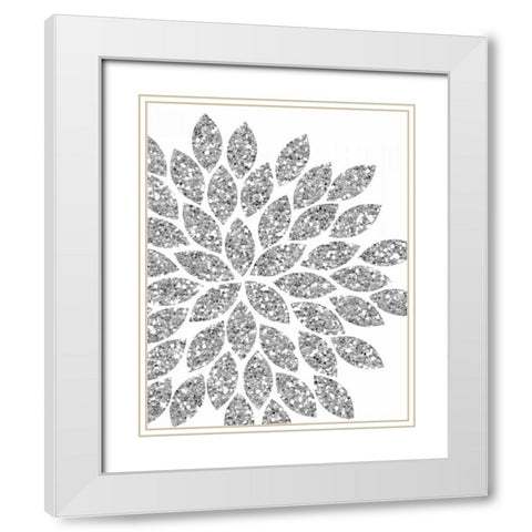 Silver Glitter Flower White Modern Wood Framed Art Print with Double Matting by Robinson, Tamara