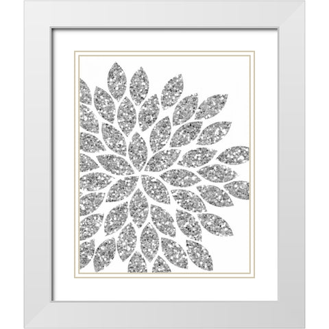 Silver Glitter Flower White Modern Wood Framed Art Print with Double Matting by Robinson, Tamara