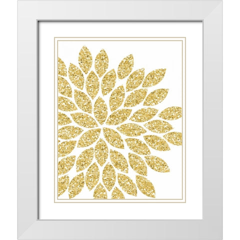 Gold Glitter Flower White Modern Wood Framed Art Print with Double Matting by Robinson, Tamara
