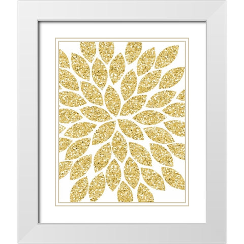 Gold Glitter Flower White Modern Wood Framed Art Print with Double Matting by Robinson, Tamara