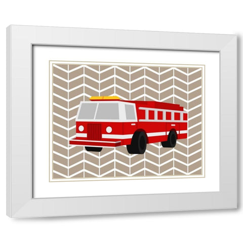 Fire Truck White Modern Wood Framed Art Print with Double Matting by Robinson, Tamara