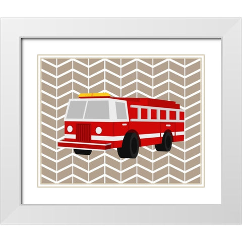 Fire Truck White Modern Wood Framed Art Print with Double Matting by Robinson, Tamara