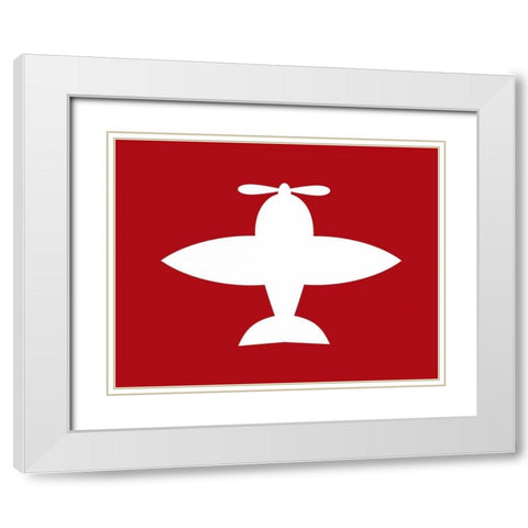 Airplane on Red White Modern Wood Framed Art Print with Double Matting by Robinson, Tamara