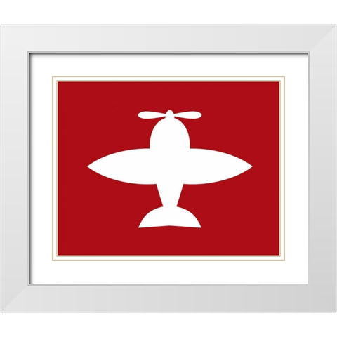 Airplane on Red White Modern Wood Framed Art Print with Double Matting by Robinson, Tamara