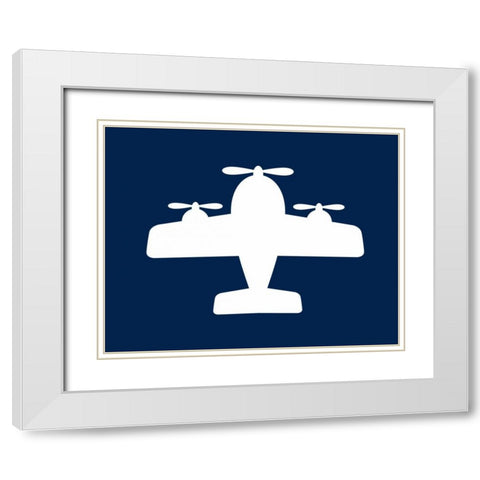 Airplane on Navy White Modern Wood Framed Art Print with Double Matting by Robinson, Tamara