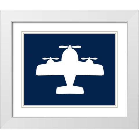 Airplane on Navy White Modern Wood Framed Art Print with Double Matting by Robinson, Tamara