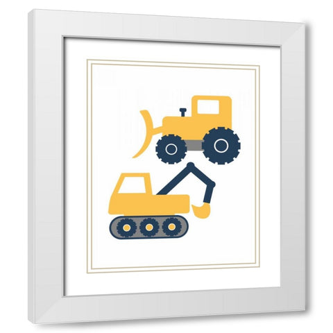 Construction Trucks White Modern Wood Framed Art Print with Double Matting by Robinson, Tamara