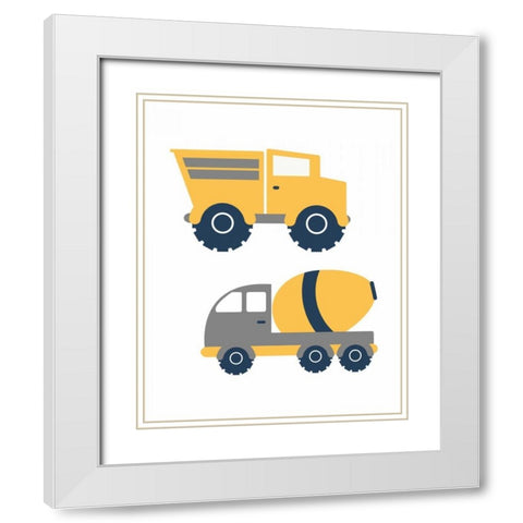 Construction Trucks II White Modern Wood Framed Art Print with Double Matting by Robinson, Tamara