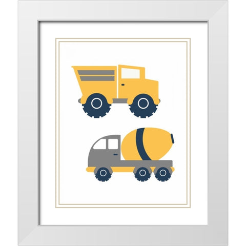 Construction Trucks II White Modern Wood Framed Art Print with Double Matting by Robinson, Tamara