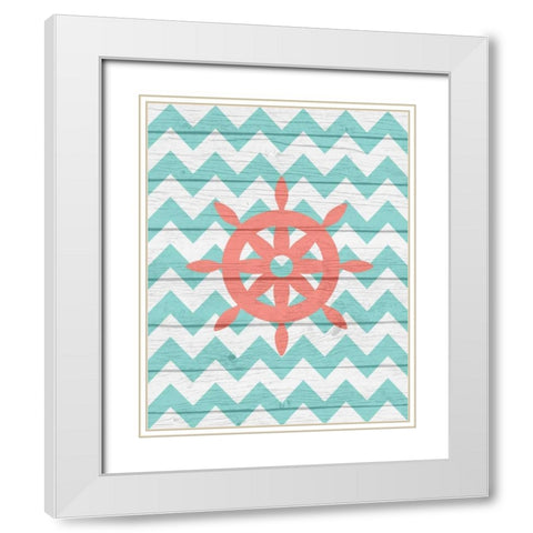 Nautical Wheel White Modern Wood Framed Art Print with Double Matting by Robinson, Tamara
