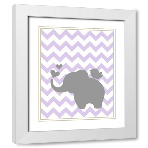 Elephant Bird Chevron White Modern Wood Framed Art Print with Double Matting by Robinson, Tamara