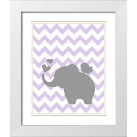 Elephant Bird Chevron White Modern Wood Framed Art Print with Double Matting by Robinson, Tamara