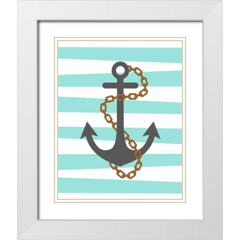 Pirate Anchor White Modern Wood Framed Art Print with Double Matting by Robinson, Tamara