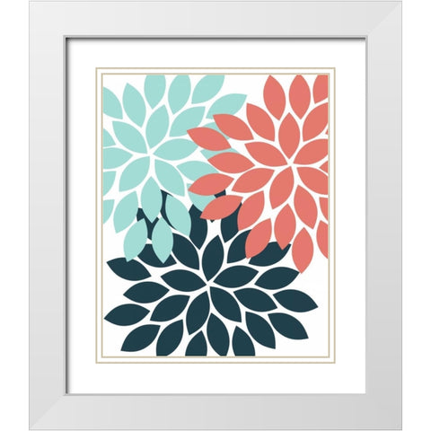 Trio Flower Burst II White Modern Wood Framed Art Print with Double Matting by Robinson, Tamara