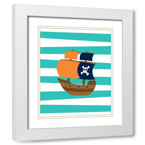 Pirate Boat II White Modern Wood Framed Art Print with Double Matting by Robinson, Tamara