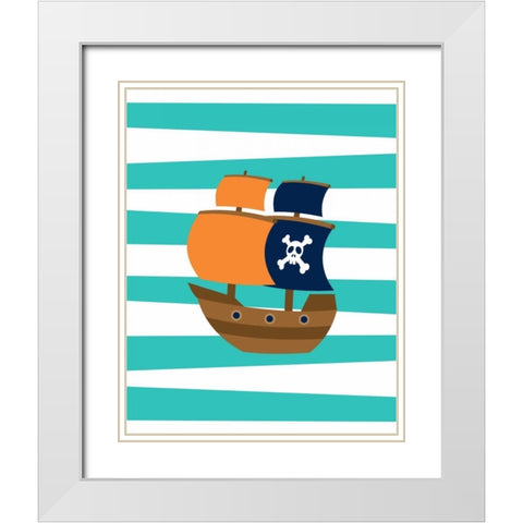 Pirate Boat II White Modern Wood Framed Art Print with Double Matting by Robinson, Tamara