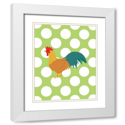 Rooster Polka Dots White Modern Wood Framed Art Print with Double Matting by Robinson, Tamara