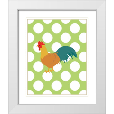 Rooster Polka Dots White Modern Wood Framed Art Print with Double Matting by Robinson, Tamara