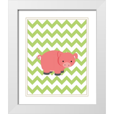 Chevron Pig White Modern Wood Framed Art Print with Double Matting by Robinson, Tamara