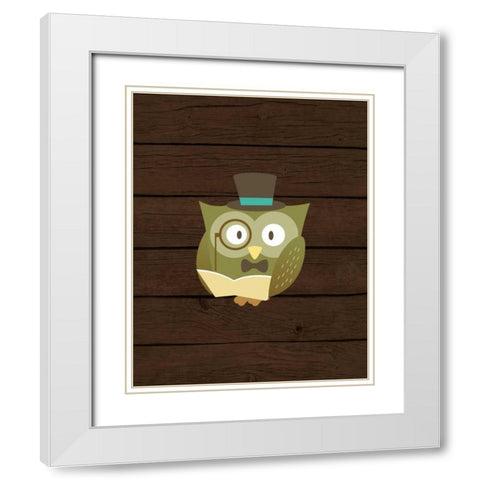 Hipster Owl White Modern Wood Framed Art Print with Double Matting by Robinson, Tamara