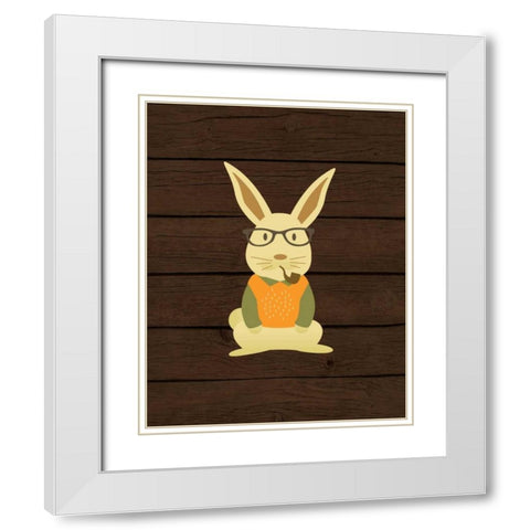 Hipster Bunny White Modern Wood Framed Art Print with Double Matting by Robinson, Tamara