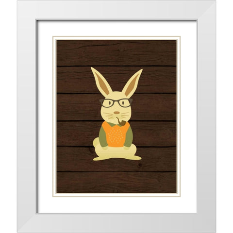 Hipster Bunny White Modern Wood Framed Art Print with Double Matting by Robinson, Tamara
