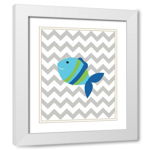 Chevron Fish White Modern Wood Framed Art Print with Double Matting by Robinson, Tamara